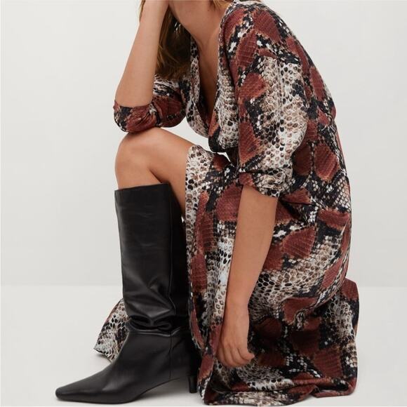 Mango Snake Print Satin Button-Down Maxi Dress - Size 6 - Picture 3 of 8